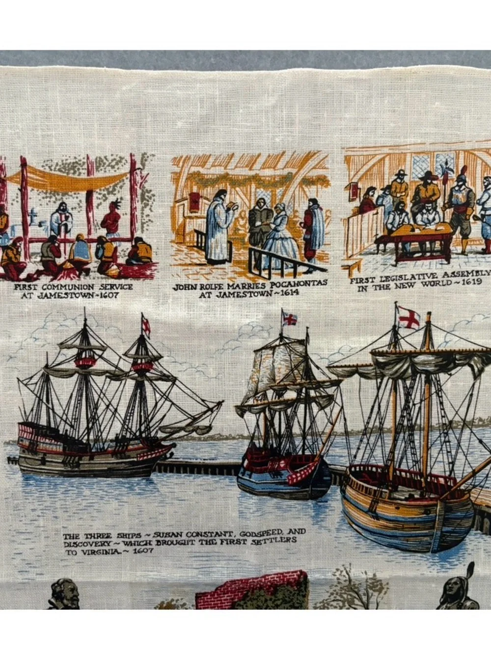 Vintage Kay Dee Jamestown Virginia Pure Linen Tea Towel Souvenir
